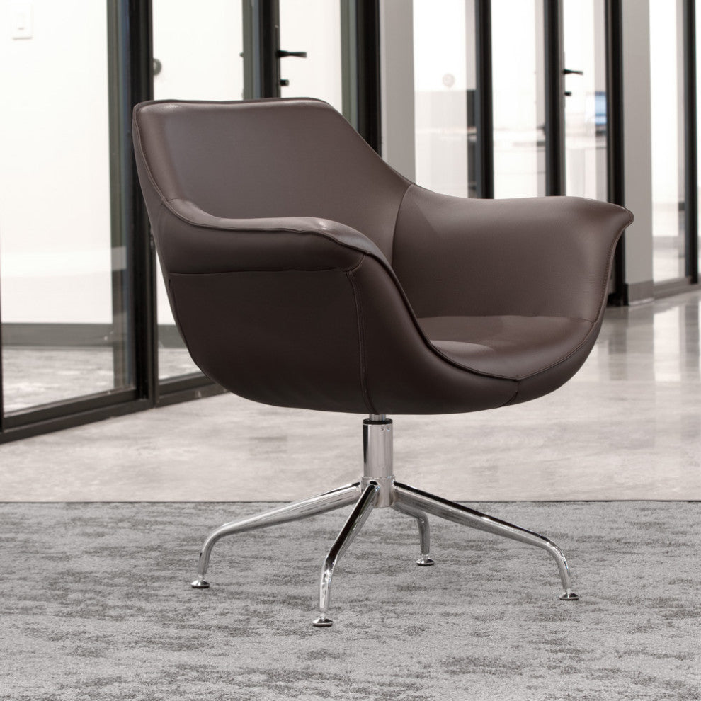Modern Mala Swivel Chair Soft Leatherette Upholstery Stainless Steel Base, Brown