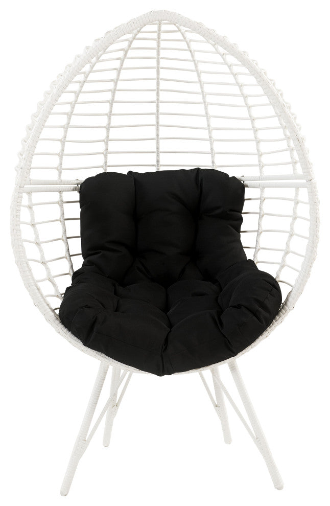 Galzed Teardrop Patio Chair, Black Fabric and White Wicker