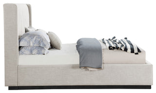Logan Beige Linen Textured Fabric Twin Bed, Beige, King
