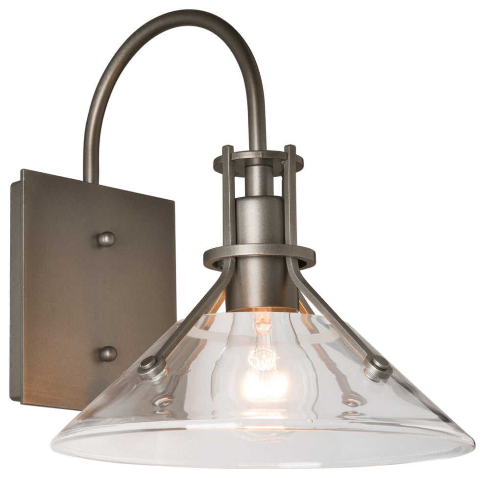 Henry Small Glass Shade Outdoor Sconce, Coastal Dark Smoke Finish, Clear Glass
