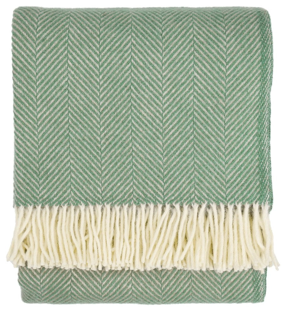 Highland Tweed Herringbone Pure New Wool Throw, Mint