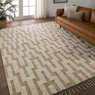 Emre Hand-Knotted Chevron Cream/ Tan Area Rug 6'X9'