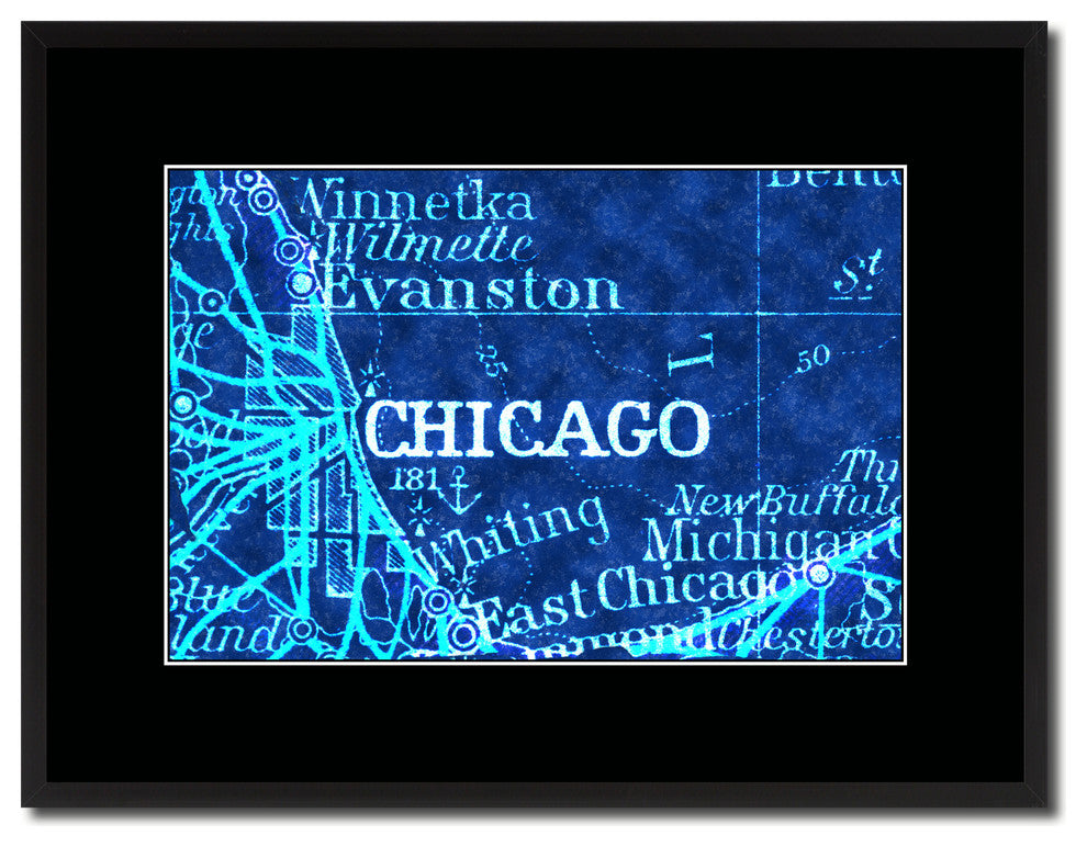 Chicago Illinois Vintage Vivid Color Map Canvas, 16"x21"