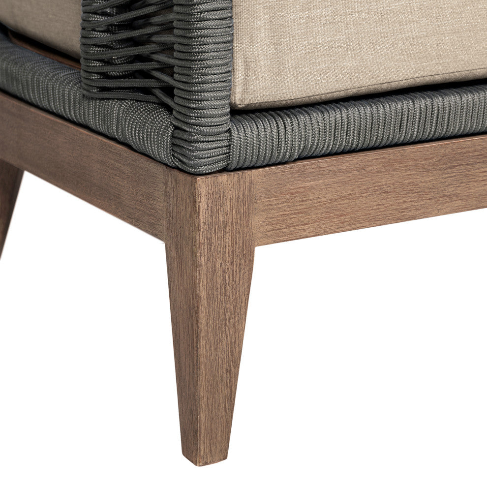 Orbit Outdoor Patio Chair Eucalyptus Wood With Gray Rope/Taupe Olefin Cushions