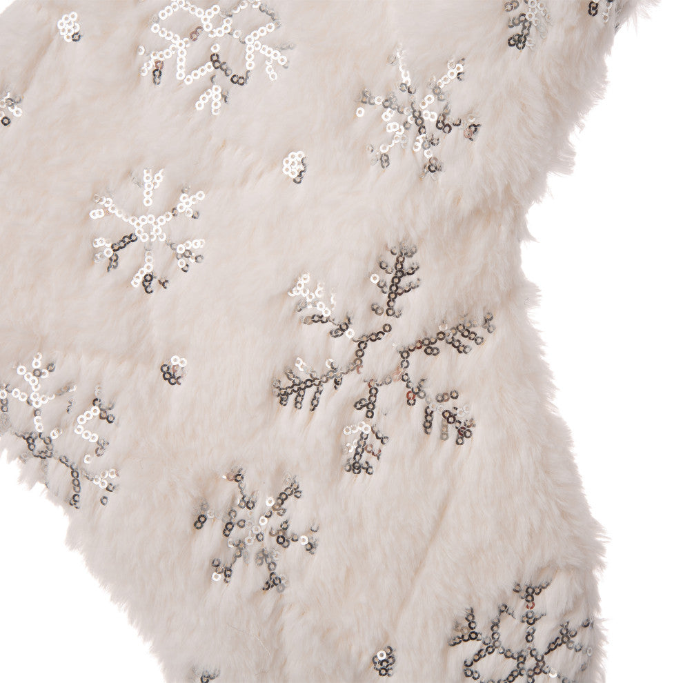 Set of 3 2 White Plush With Snowflake Christmas Stockings, A Tree Skirt
