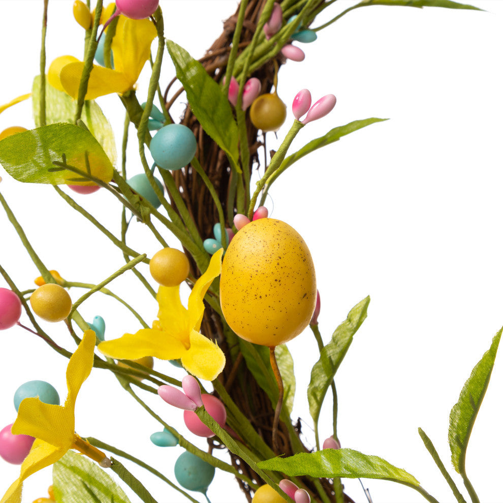 24.5"H Easter Bunny Shaped Wreath With Eggs and Satin Ribbon Bow