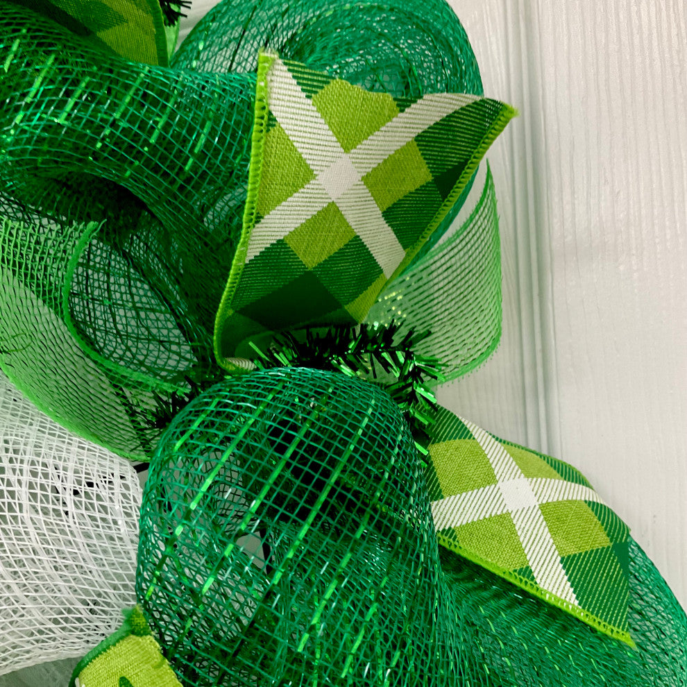 Happy St Patrick"™s Day With Hammered Metal Accent Handmade Deco Mesh Wreath