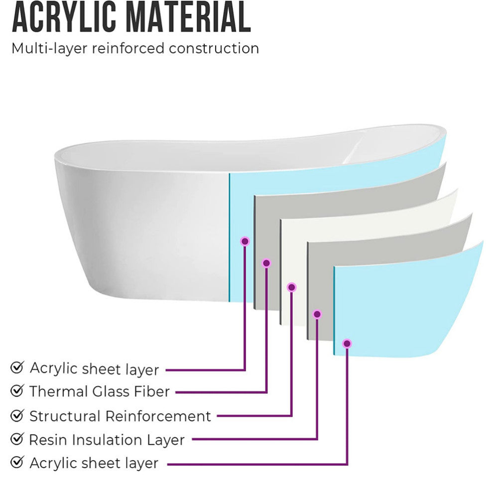 Freestanding Acrylic Bathtub, Pure White