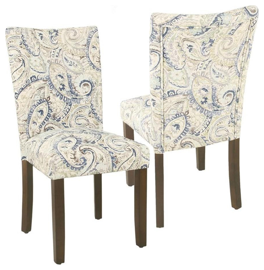 HomePop 38" Velvet Paisley Parsons Dining Chairs in Blue/Brown (Set of 2)