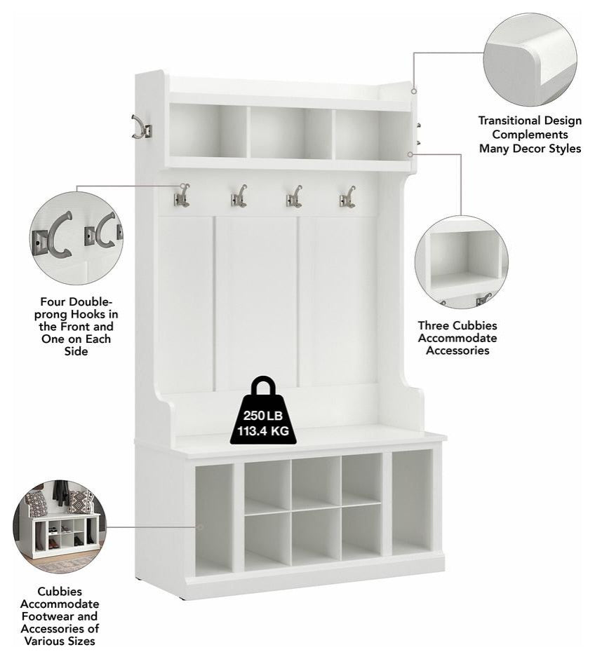 kathy ireland® Home by Bush Furniture Woodland Hall Tree and Shoe Storage Bench