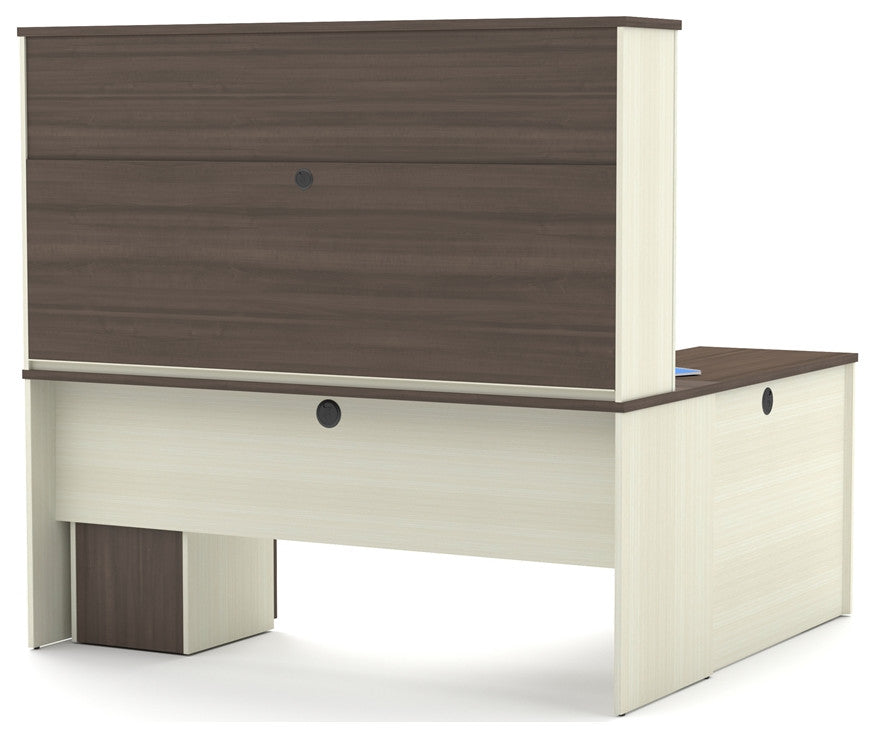 Prestige + L-shaped workstation, White Chocolate and Antigua