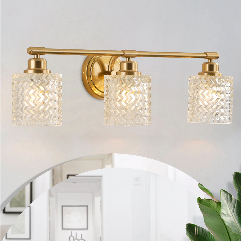 Modern 3-Light Bathroom Vanity Light with Textured Cylinder Glass Shade