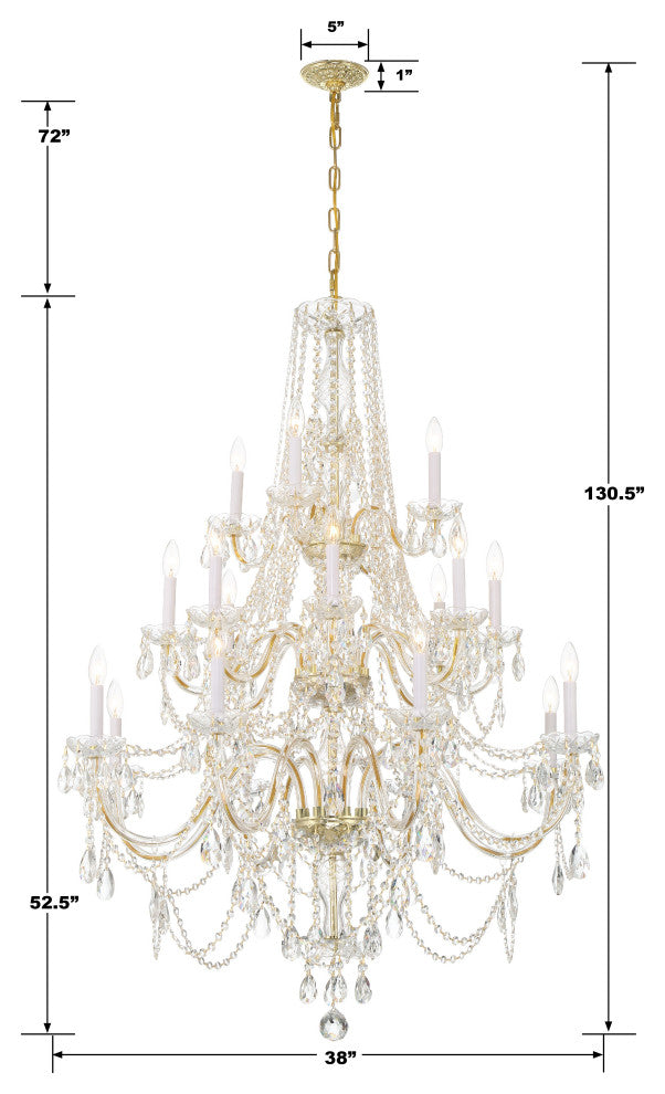 Traditional Crystal 20-Light Polished Brass Chandelier