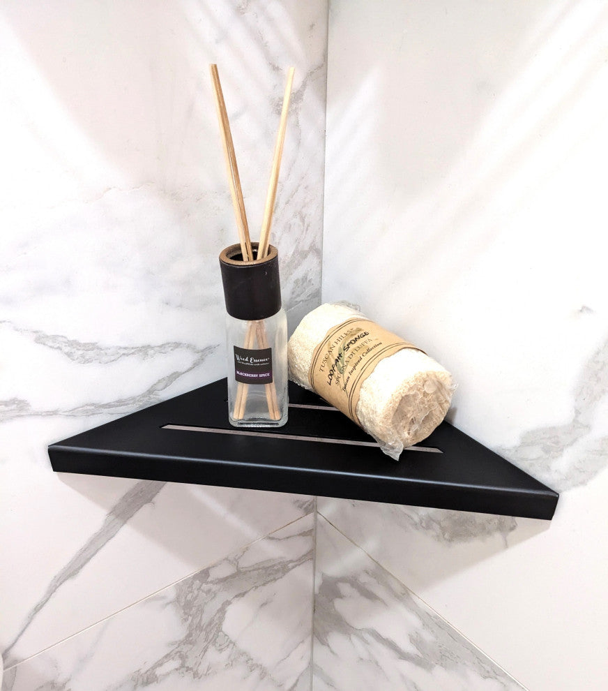SereneDrains Stainless Steel Shower Bathroom Corner Shelf Triangle 9" Black