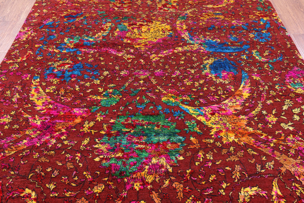 Persian Sickle Leaf Design Wool and Silk Handmade Rug 7' 10" X 10' 1" Q11850