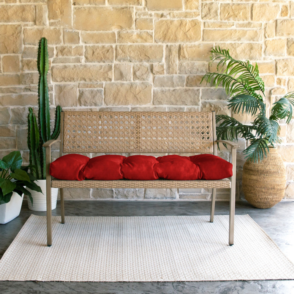 Sunbrella Canvas Indoor/Outdoor Tufted Bench Cushion, Red, 55x18x2"