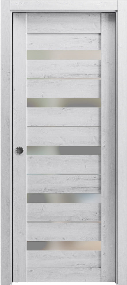 Sliding French Pocket Door 28 x 80, Quadro 4445 Nordic White & Frosted Glass