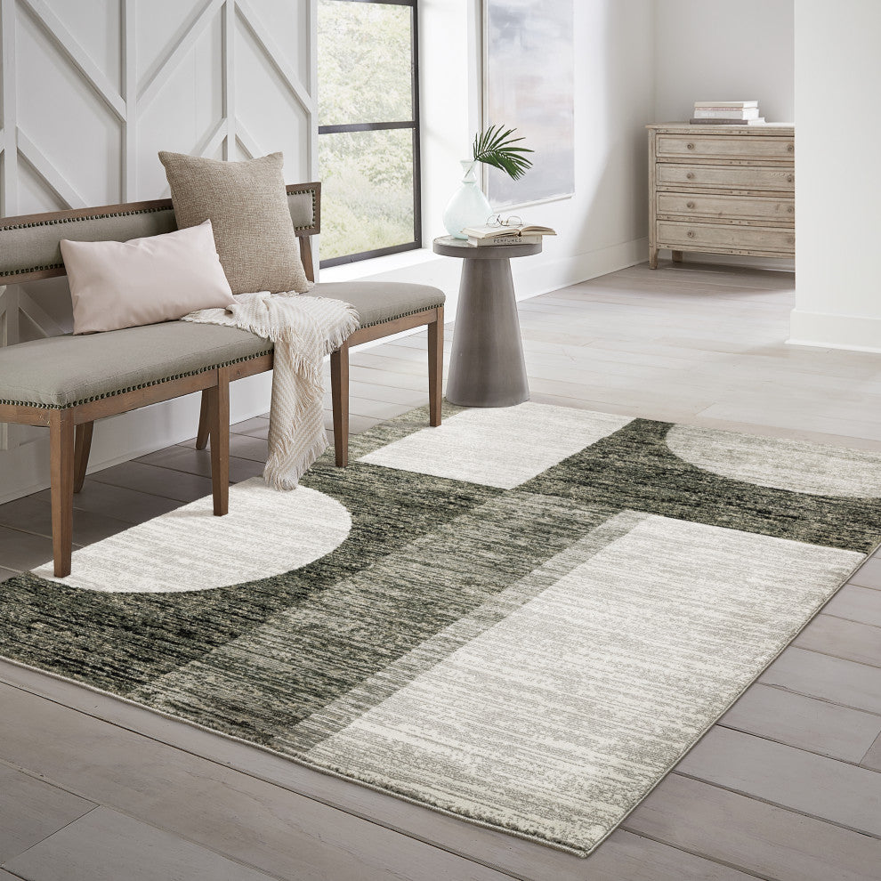 Sadie Geometric Power-Loomed Area Rug, Charcoal/Gray, 5'3"x7'3"
