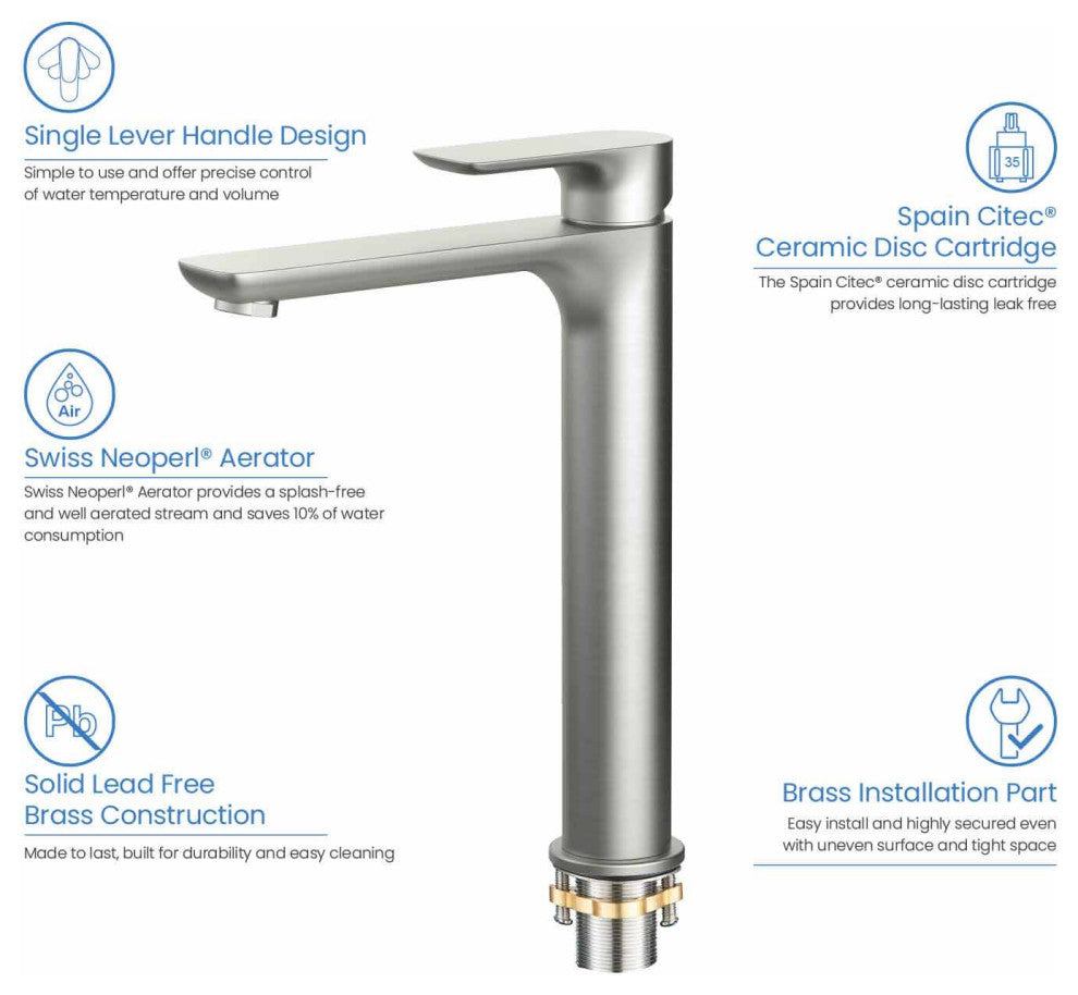 Tender-T Single Handle Bathroom Vessel Sink Faucet, Brushed Nickel