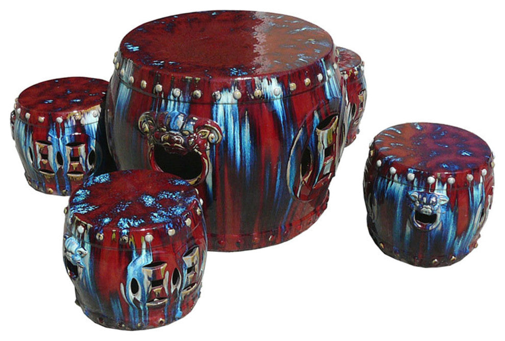Out Door & In Door Chinese Red Clay Round Garden Tea Set - 5 Pieces Hwk2268