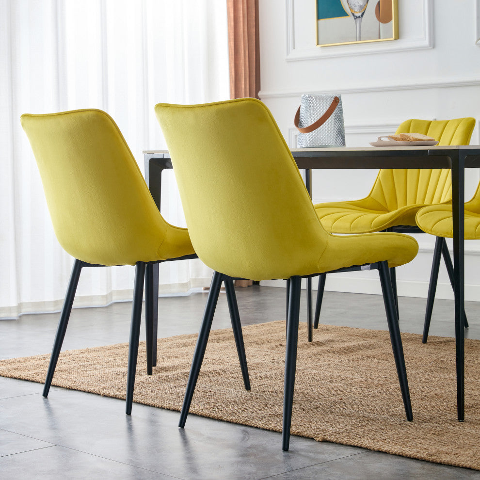 20 in.W Indoor Velvet 4 Dining Chairs with Cushions and Coated Legs, Yellow