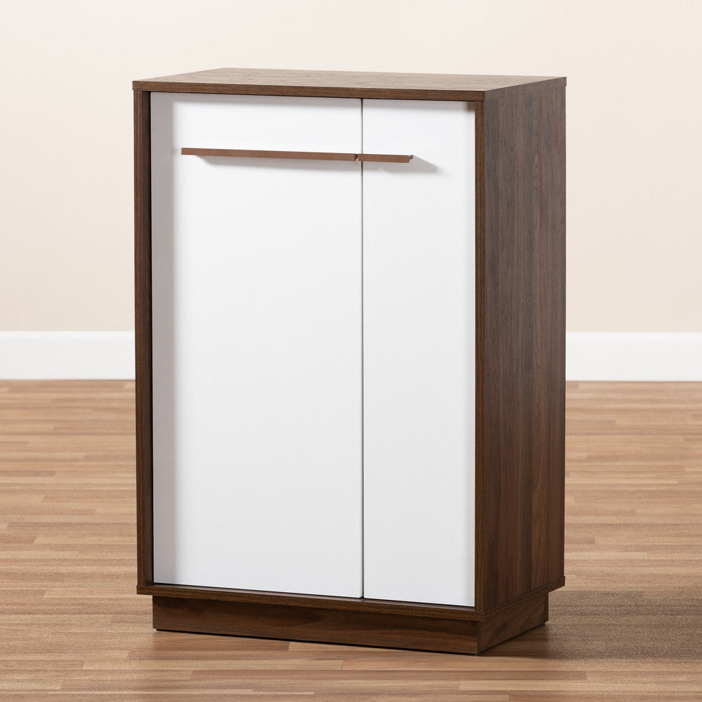 Kaila Two-Tone White and Walnut 5-Shelf Wood Entryway Shoe Cabinet