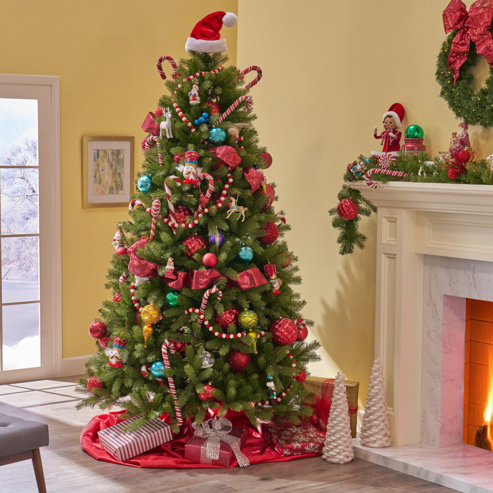 7' Mixed Spruce Artificial Christmas Tree, Pre-Lit Multi-Colored