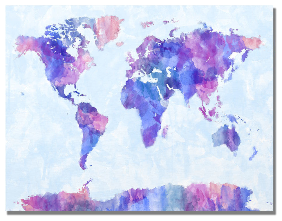 'Watercolor World Map IV' Canvas Art by Michael Tompsett