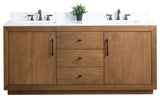 Vanity Art Bathroom Vanity With Sink, Tan, 72" Double, Arabescato White Engineered Marble Top