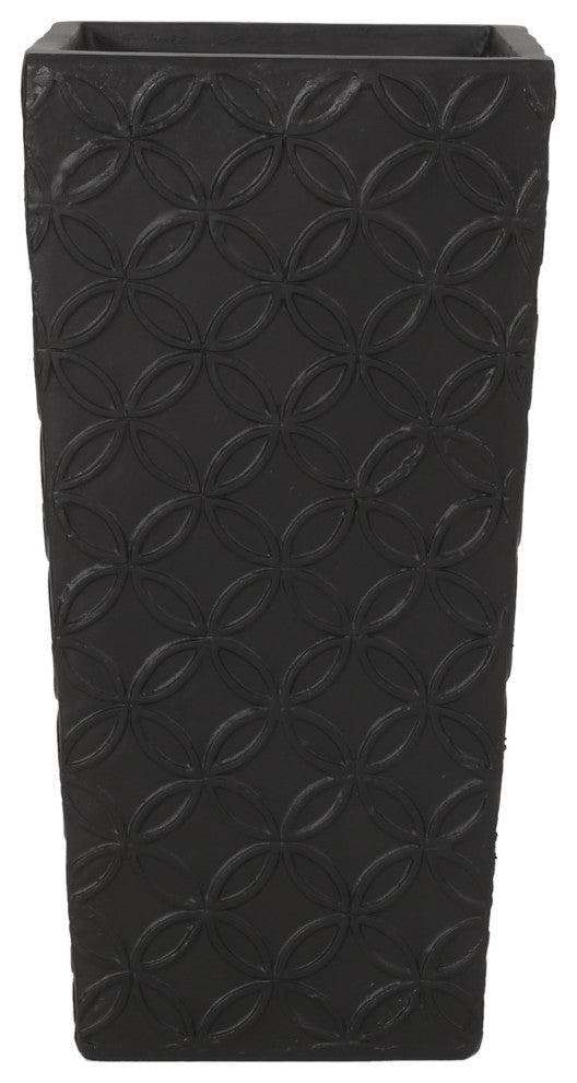 Beadles Outdoor Large and Medium Cast Stone Planters, Set of 2, Matte Black