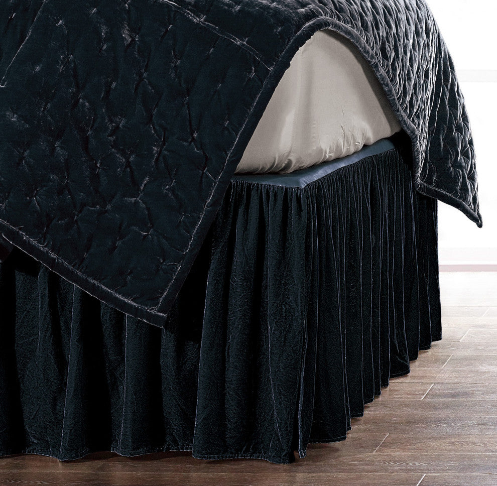 Stella Silk Velvet Bed Skirt, Midnight Blue, Queen
