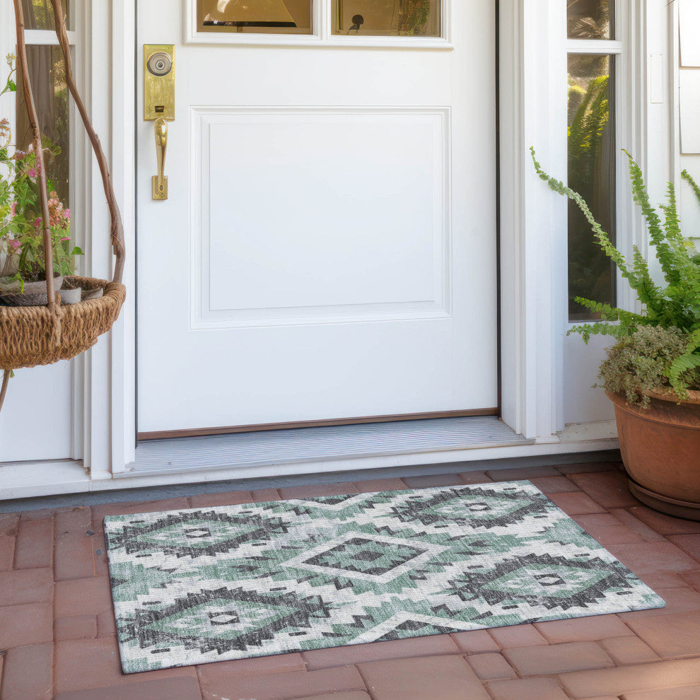 Machine Washable Indoor/Outdoor Chantille ACN1878 Teal 1'8" x 2'6" Rug