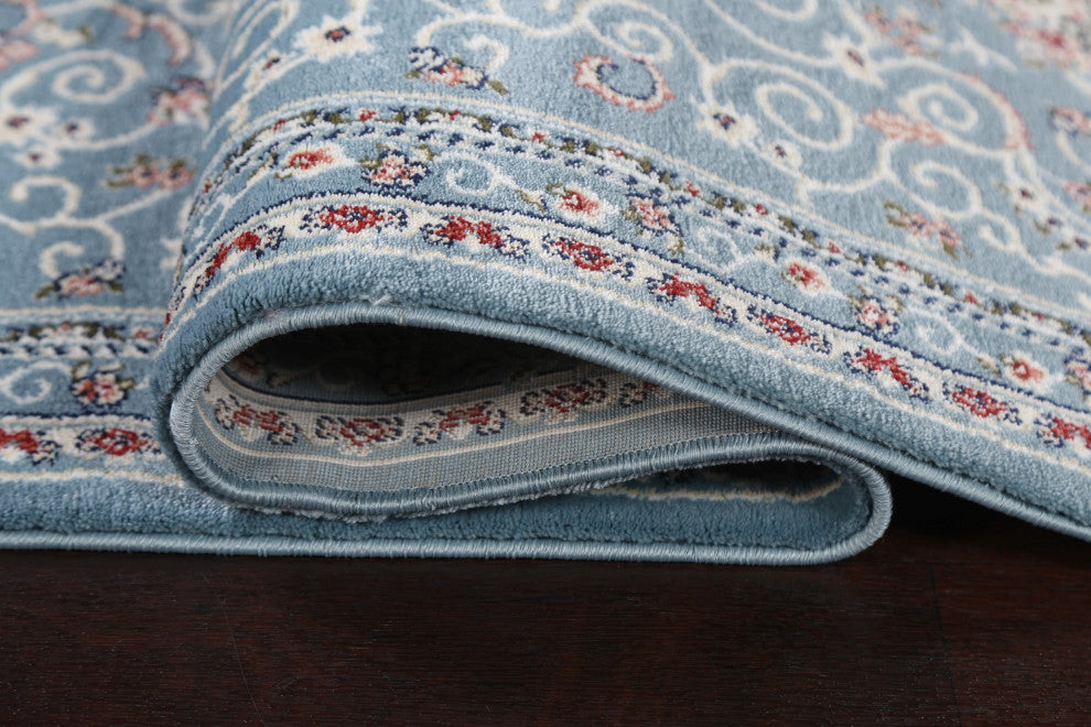Light Blue Floral Medallion Transitional Turkish Rug Oriental Carpet 3x10