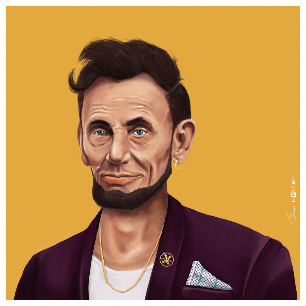 "Hip Abraham Lincoln" Frameless Reverse Printed Tempered Art Glass Wall Art