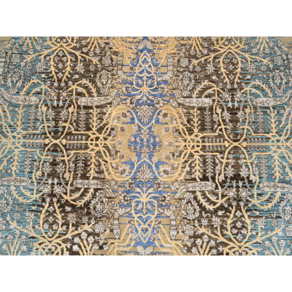 Tan/Brown Transitional Sarouk Silk With Wool Hand Knotted Round Rug, 6'0"x6'0"