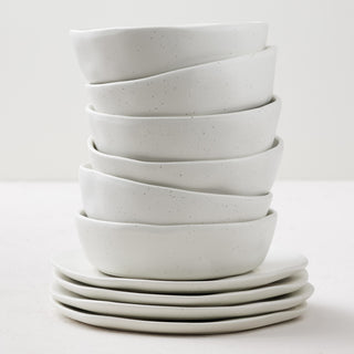 Stone by Mercer Project Hekonda Debossed Stoneware 32 Piece Dinnerware Set,White