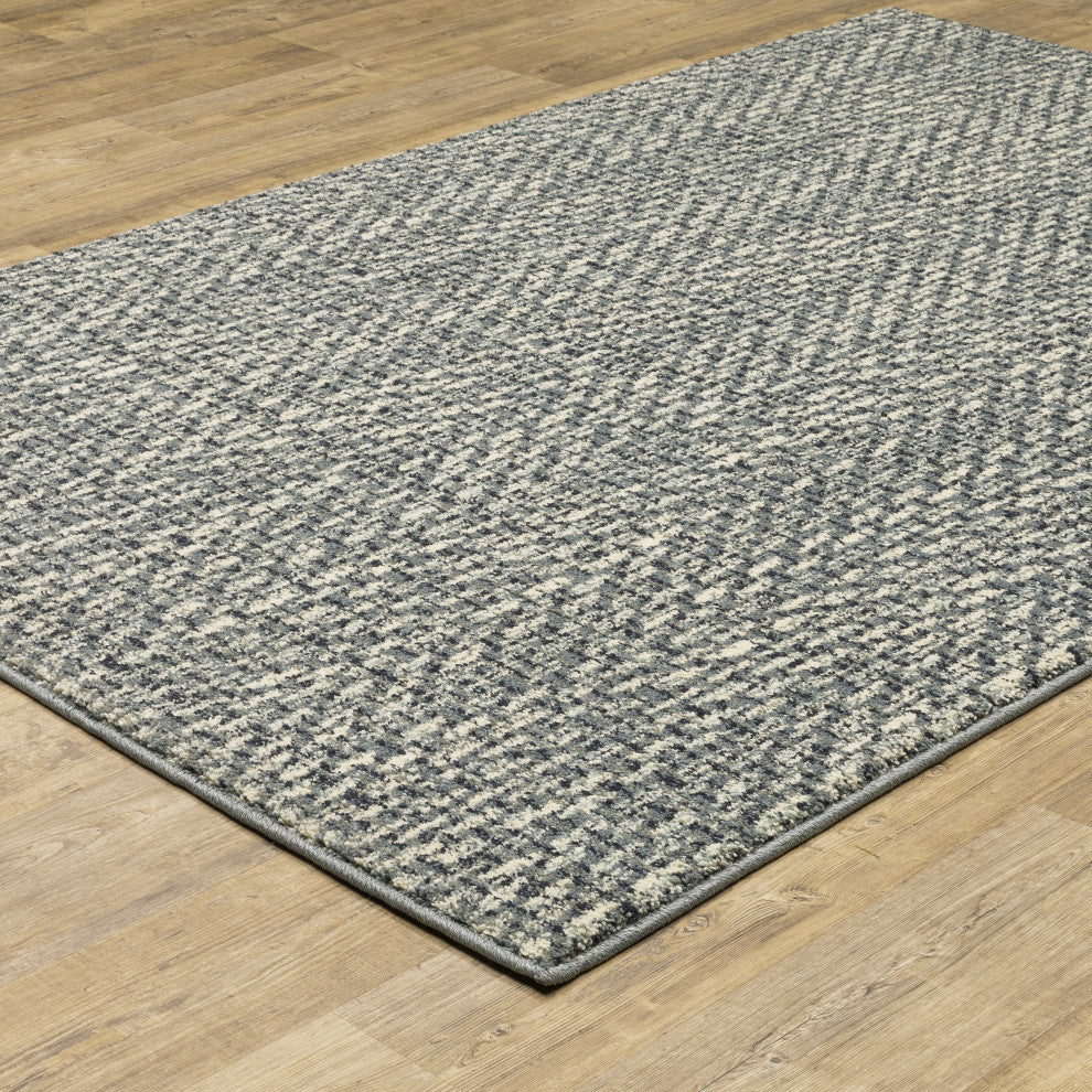 Sarasota Chevron Tweed Indoor Area Rug, Blue, 9'10" x 12'10"