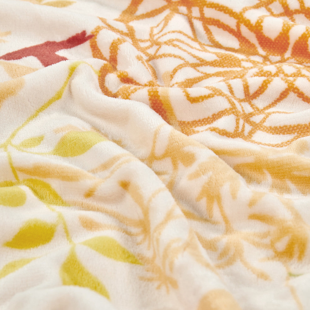 Floral Printed Flannel Throw, Begonia