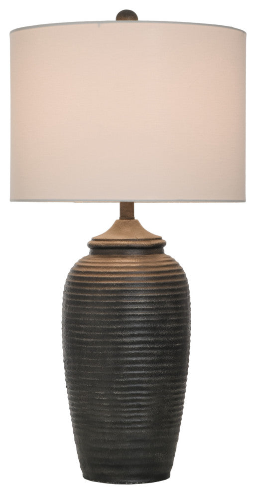 Charlotte Polyresin Table Lamp 32"H, Matte Black, Off-White Linen Hardback Shade