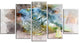 Green Iguana Close Up Painting, Large Abstract Canvas Artwork, 60"x32", 5 Panels