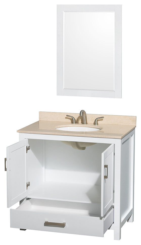 Wyndham WCS141436SWHIVUNOM24 White Single Vanity with Ivory Marble Top