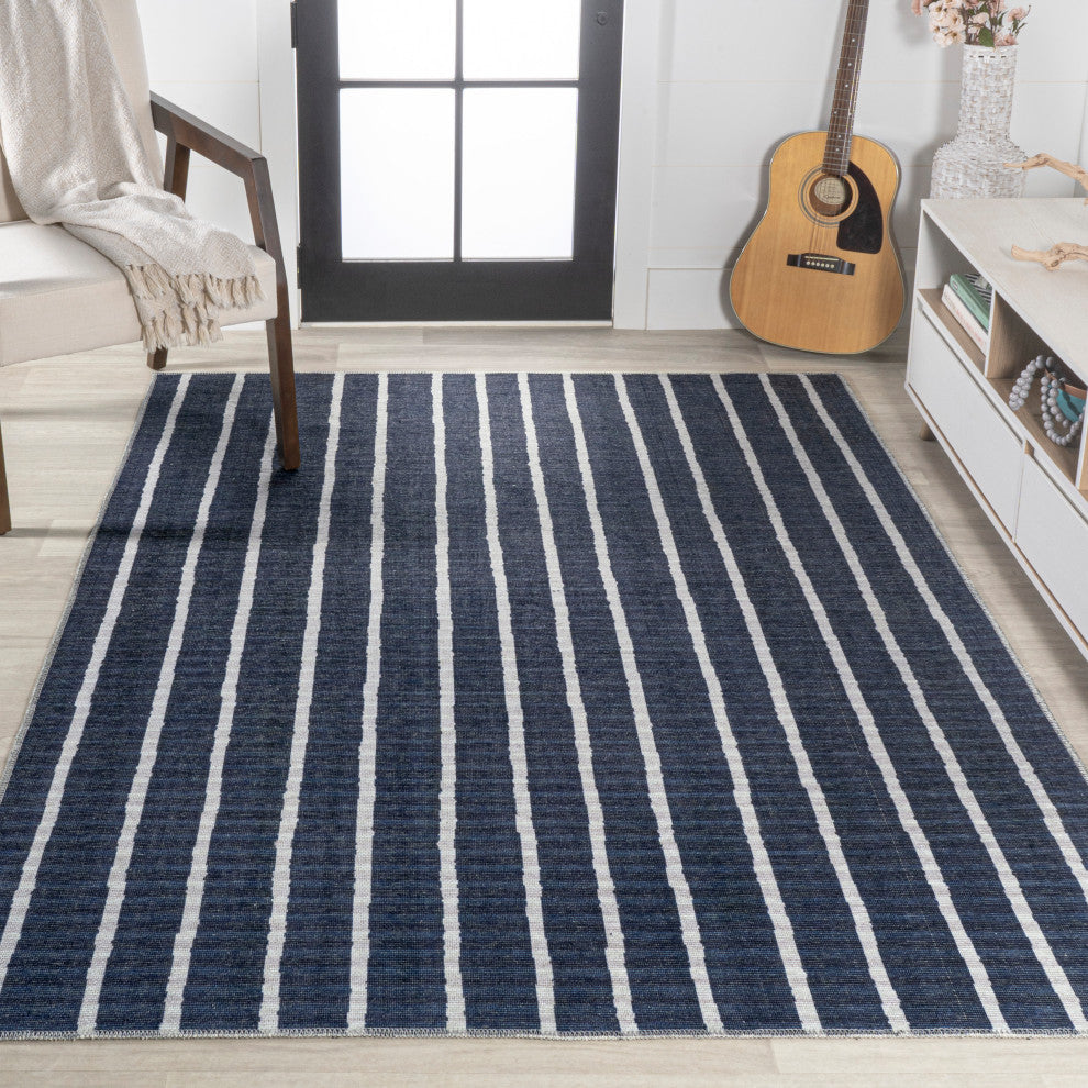 Rand Distressed Ticking Stripe Machine-Washable Area Rug, 5x8