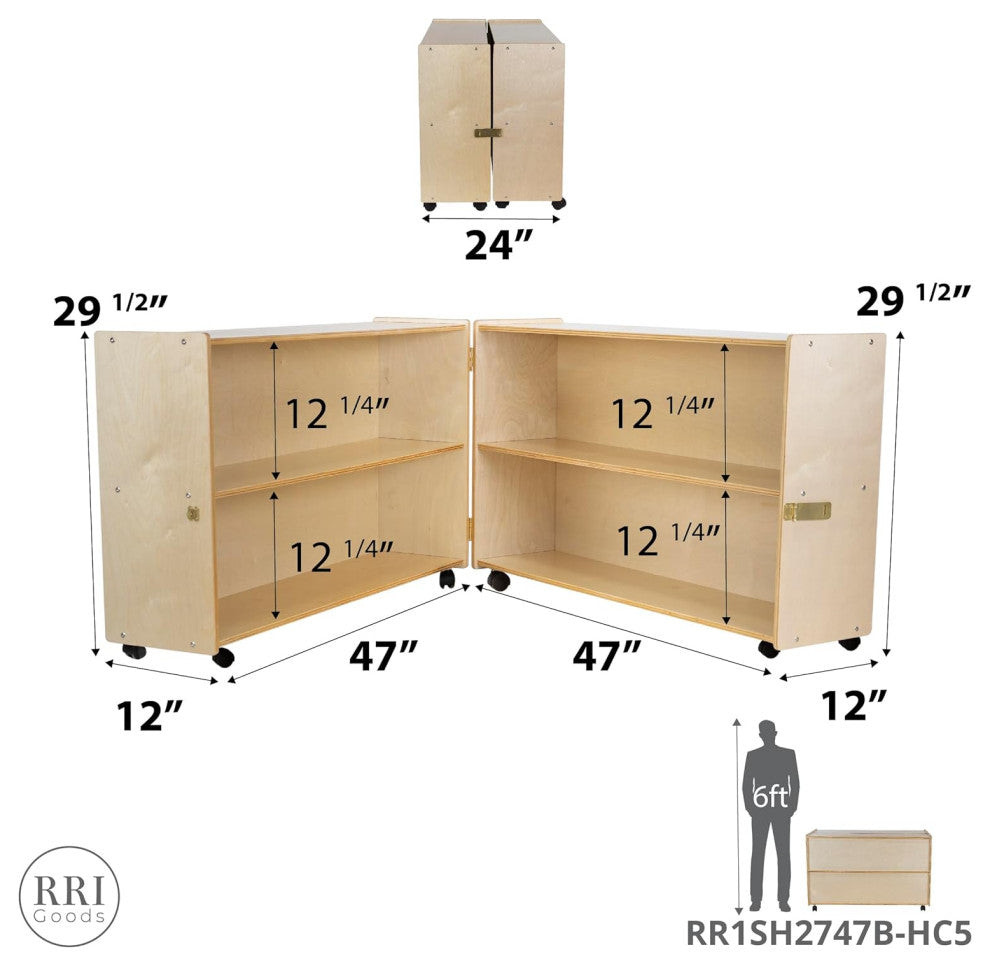 RRI Goods Wooden Folding Bookcase With Casters