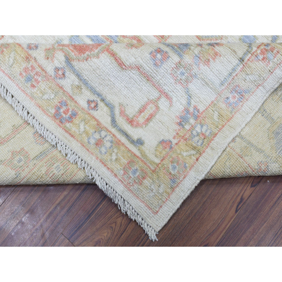 Ivory Afghan Oushak Branch Flower Design Soft Wool Hand Knotted Rug, 8'1"x10'2"