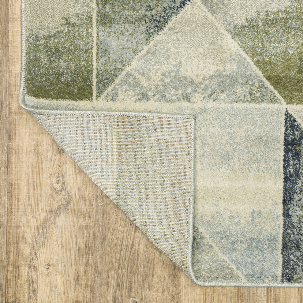 Bastian Contemporary Geometric Blue/ Green Indoor Area Rug, Blue, 1'10"x7'3"