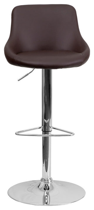 Contemporary Brown Vinyl Bucket Seat Adjustable Barstool With Chrome Base