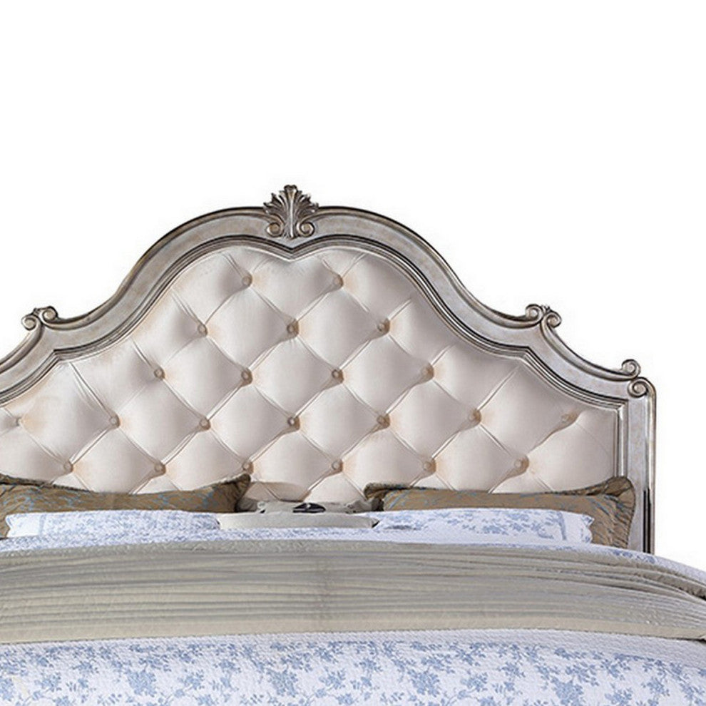 Benzara BM261927 Eastern King Bed With Button Tufting and Raised Molding, Gold
