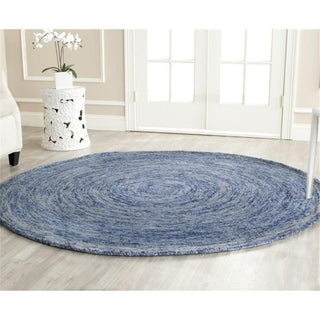 Safavieh Ikat 4' Round Hand Tufted Wool Pile Rug in Dark Blue