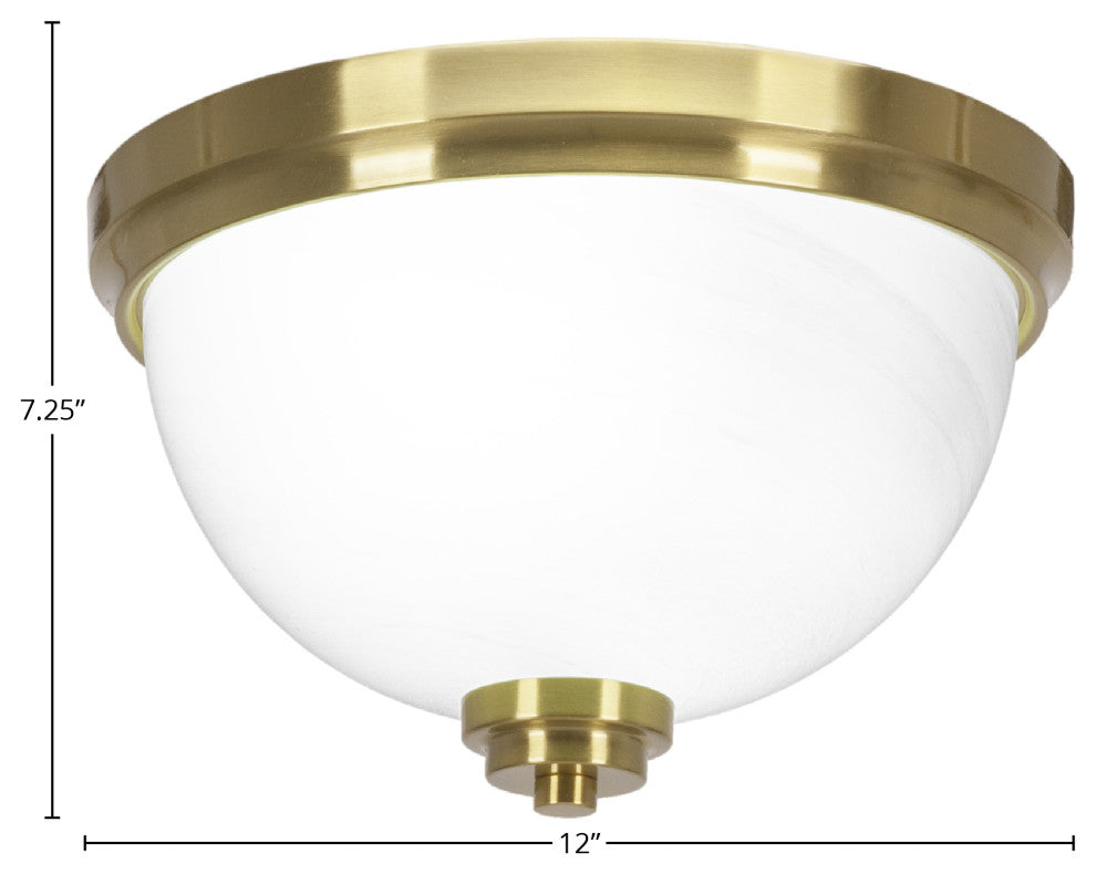 12" 2-Light Flush Mount Light, New Age Brass, White Marble Glass