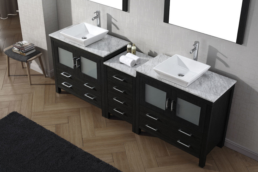 Virtu Dior 82" Double Bathroom Vanity, Zebra Gray With Faucet and Mirrors